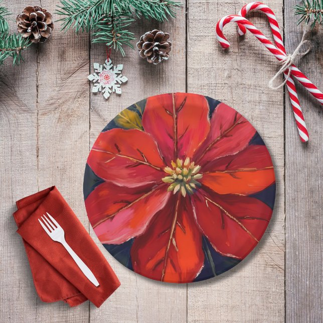 Plato De Papel Red Poinsettia Christmas Flower Painted (Subido por el creador)