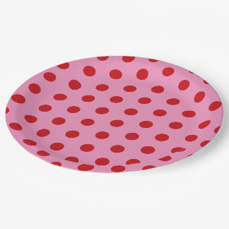 Plato De Papel Red Polka Dots on Pink