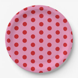 Plato De Papel Red Polka Dots on Pink