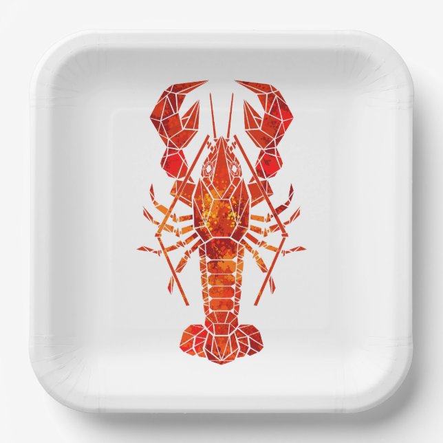 Plato De Papel Red polygonal lobster (Anverso)