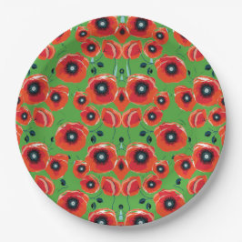 Plato De Papel Red Poppies Apple Green