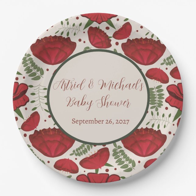 Plato De Papel Red Poppy Baby Shower (Anverso)