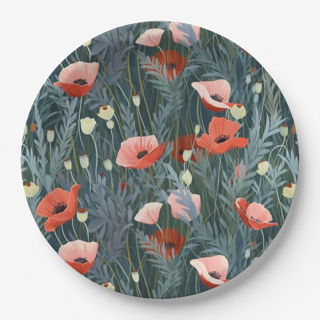 Plato De Papel Red Poppy Meadow (Anverso)