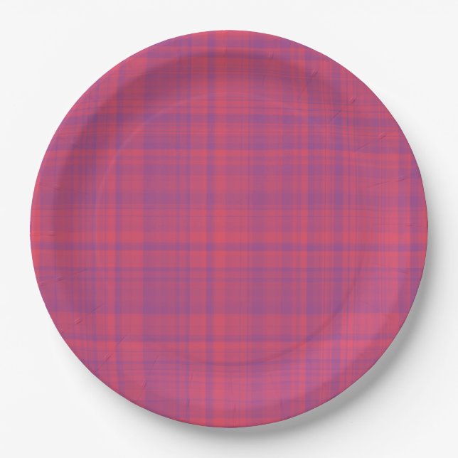 Plato De Papel Red Purple Plaid Pattern (Anverso)