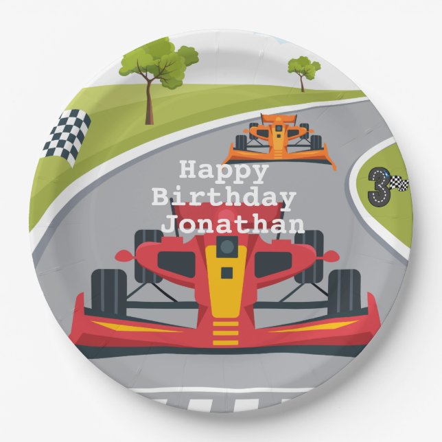 Plato De Papel Red Race Car 3er Fiesta de cumpleaños (Anverso)
