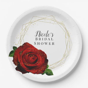 Plato De Papel Red Rose Gold Geométrica Glam Bridal Shower