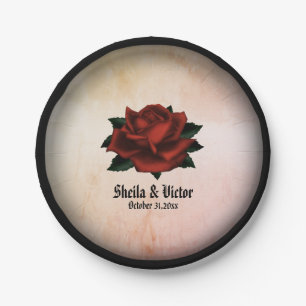 Plato De Papel Red Rose Gothic Bodas Nombres y Date Peach