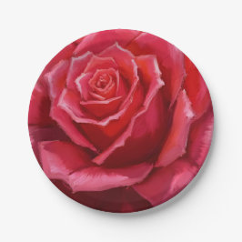 Plato De Papel Red Rose Watercolor Formal Floral Wedding