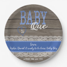 Red Rustic Gingham Wood Boy Baby Shower BBQ