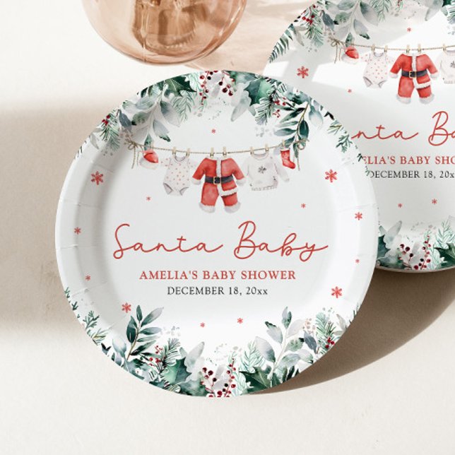Plato De Papel Red Santa Baby Navidades Baby Clothes Baby Shower (Subido por el creador)