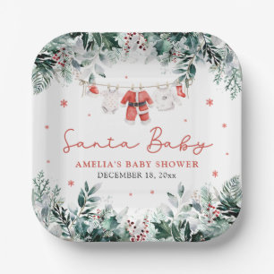 Plato De Papel Red Santa Baby Navidades Baby Clothes Baby Shower