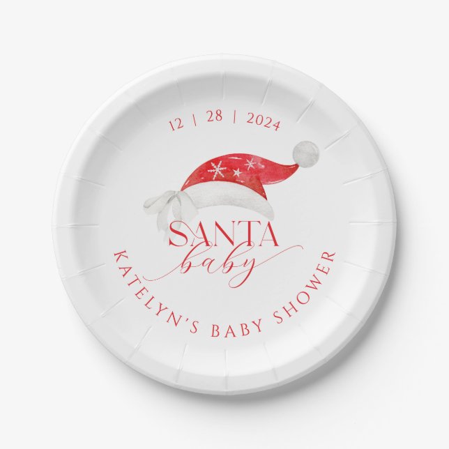 Plato De Papel Red Santa Baby Shower (Anverso)