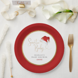 Plato De Papel Red Santa Hat Navidades Santa Baby Baby Shower