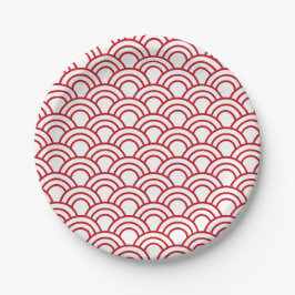 Plato De Papel red scallop pattern on a white background