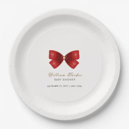 Plato De Papel Red Simple Watercolor Bow Baby Shower