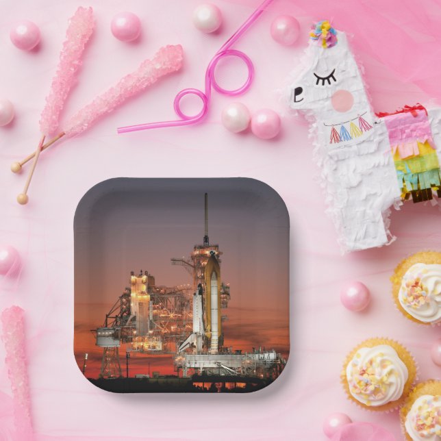 Plato De Papel Red Sky para el lanzamiento del transbordador espa (Fiesta)