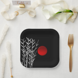 Plato De Papel Red sun black white zen  