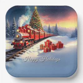 Plato De Papel Red Train Christmas Tree Holiday Paper Plate