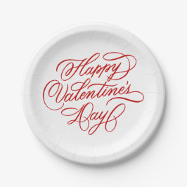 Plato De Papel Red Valentines Day Elegant Calligraphy