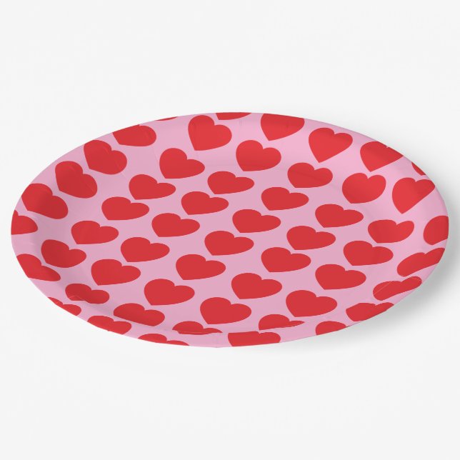 Plato De Papel Red Valentines Hearts (Angular)