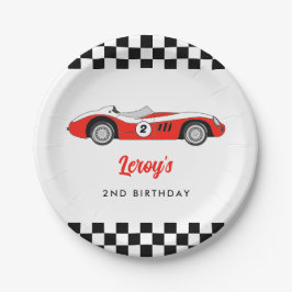Plato De Papel Red Vintage Race Car Boy Fiesta de cumpleaños núme