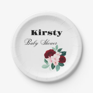 Plato De Papel Red Watercolor Flower Baby Shower