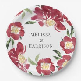 Plato De Papel Red Watercolor Peony Boda
