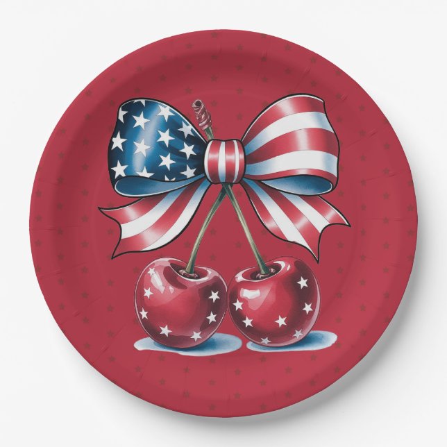 Plato De Papel Red White And Blue Stars Paper Plate (Anverso)
