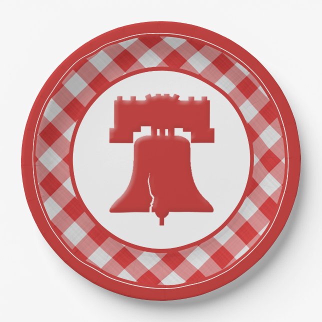 Plato De Papel Red/White Gingham Liberty Bell 4 de julio Fiesta d (Anverso)