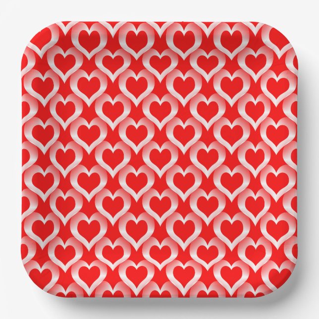 Plato De Papel Red White Hearts Pattern (Anverso)