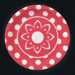 Plato De Papel Red With White Polk Dots Paper Plate<br><div class="desc">A Red With White Polka Dotted Paper Plate With Boho Flower Center For Any Type Of Party</div>