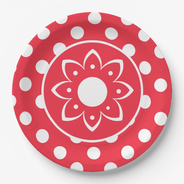 Plato De Papel Red With White Polk Dots Paper Plate (Anverso)