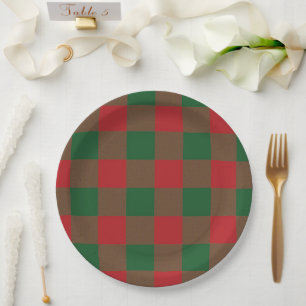 Plato De Papel Red y Green Plaid