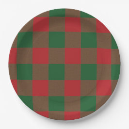 Plato De Papel Red y Green Plaid