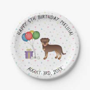 Plato De Papel Red Y Tan Rottweiler Cute Cartoon Dog - Cumpleaños