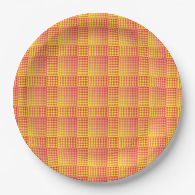 Plato De Papel Red Yellow Checker Abstract Pattern (Anverso)