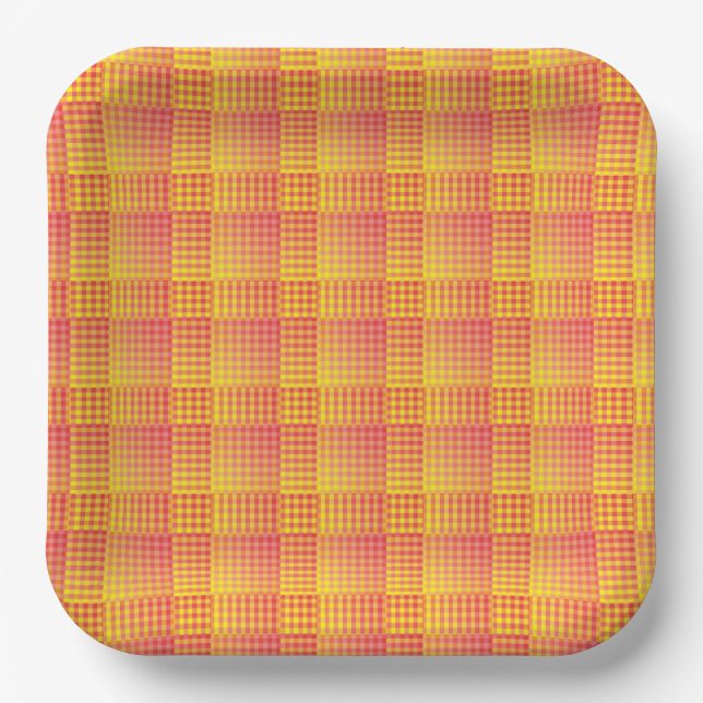 Plato De Papel Red Yellow Checker Abstract Pattern (Anverso)