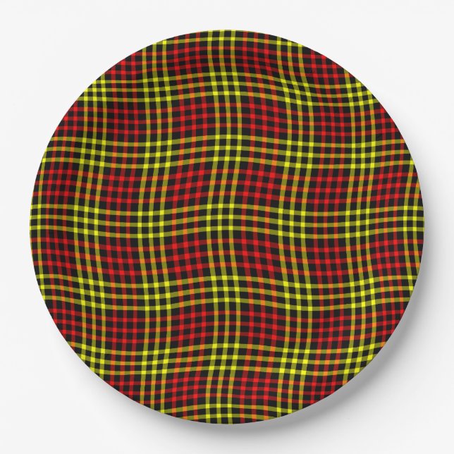 Plato De Papel Red Yellow Plaid Checker Seamless Pattern (Anverso)