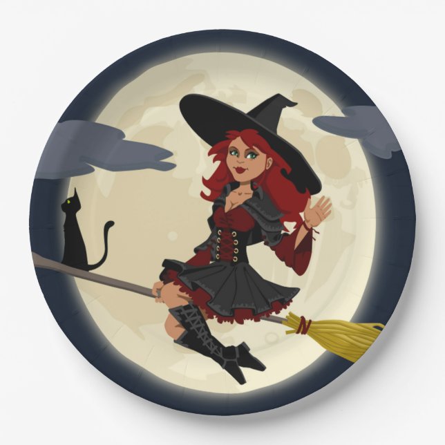 PLATO DE PAPEL REDHEADED HALLOWEEN WITCH (Anverso)