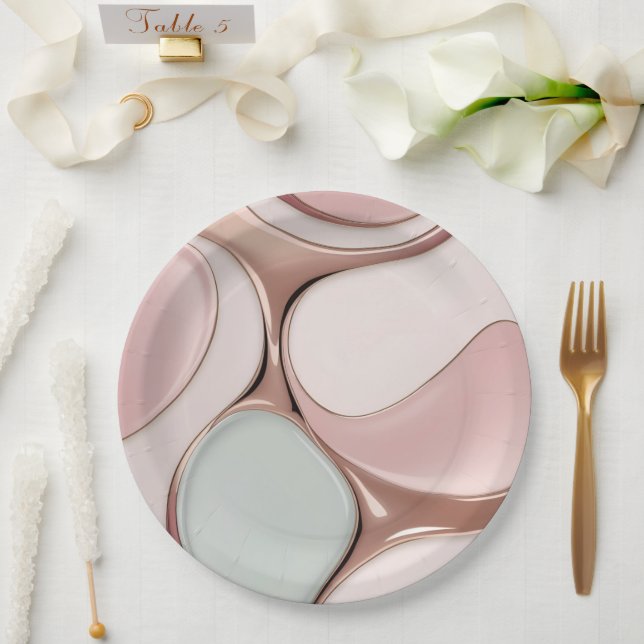 Plato de papel redondo con gráfico abstracto elega (Boda)