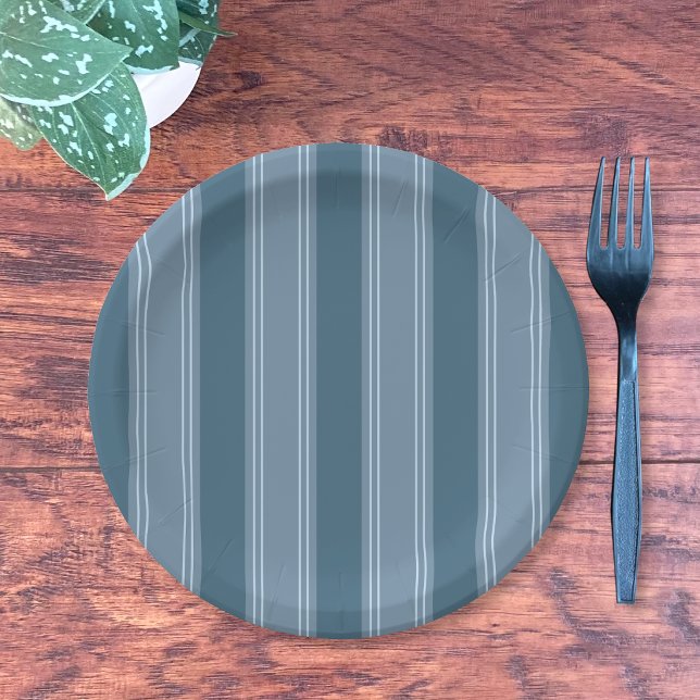 Plato de papel redondo con patrón de franja azul (Blue stripe pattern round paper plate)