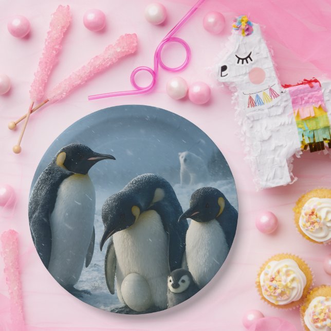 Plato de papel redondo de 22.9 cm de pingüino (Fiesta)