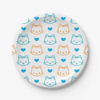 Plato De Papel Redondo de 7 pulgadas con patrón de cara de gato n