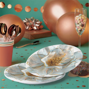 Plato de papel redondo de flor de porcelana de vid