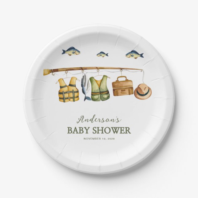 Plato De Papel Reel Excited Little Fisherman Baby Shower  (Anverso)