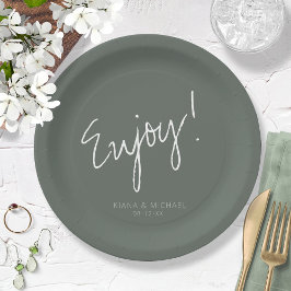 Plato De Papel Reflections Boda Disfruta Verde Salvia ID774