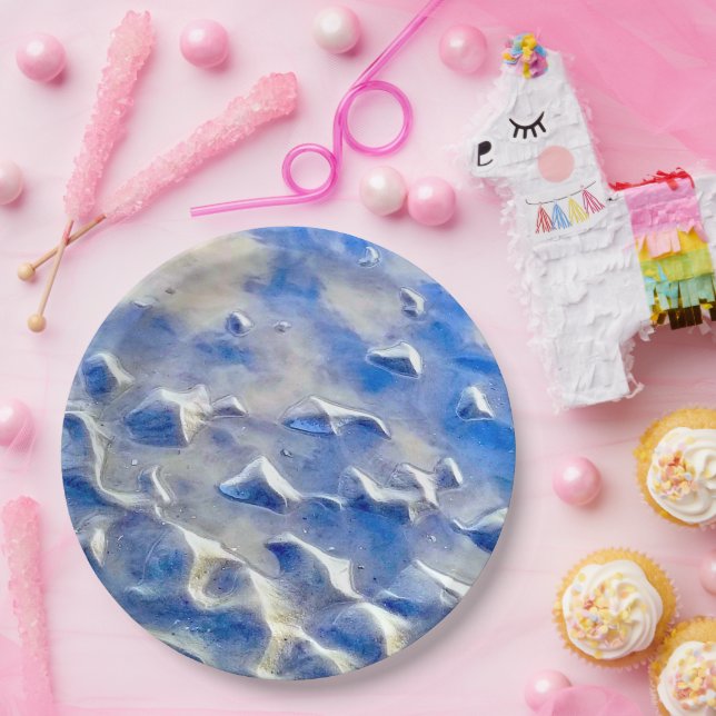 Plato De Papel Reflexiones azules oceánicas y celeste (Fiesta)