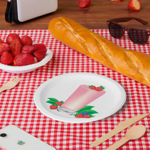 Plato De Papel Refrescante Berry Smoothie Bebida Rosa