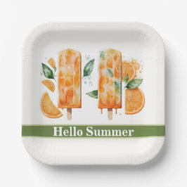 Plato De Papel Refrescante Naranja Popscles, HOLO SUMMER
