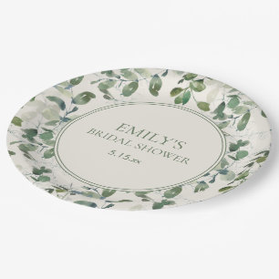 Plato De Papel Regaderas de boda de crema de hojas de eucalipto v